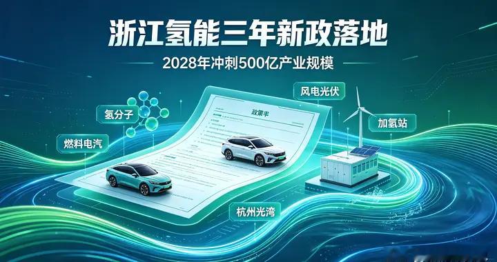 浙江氢能三年新政落地，2028年冲刺500亿产业规模！