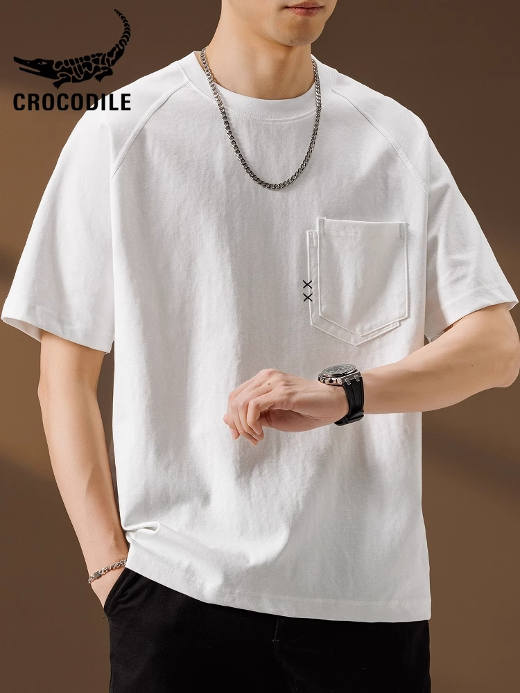 鳄鱼恤isn潮流贴布口袋半袖t恤男