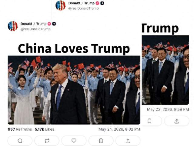特朗普回国10天了，还是对中国念念不忘，连续两天发了同一张照片