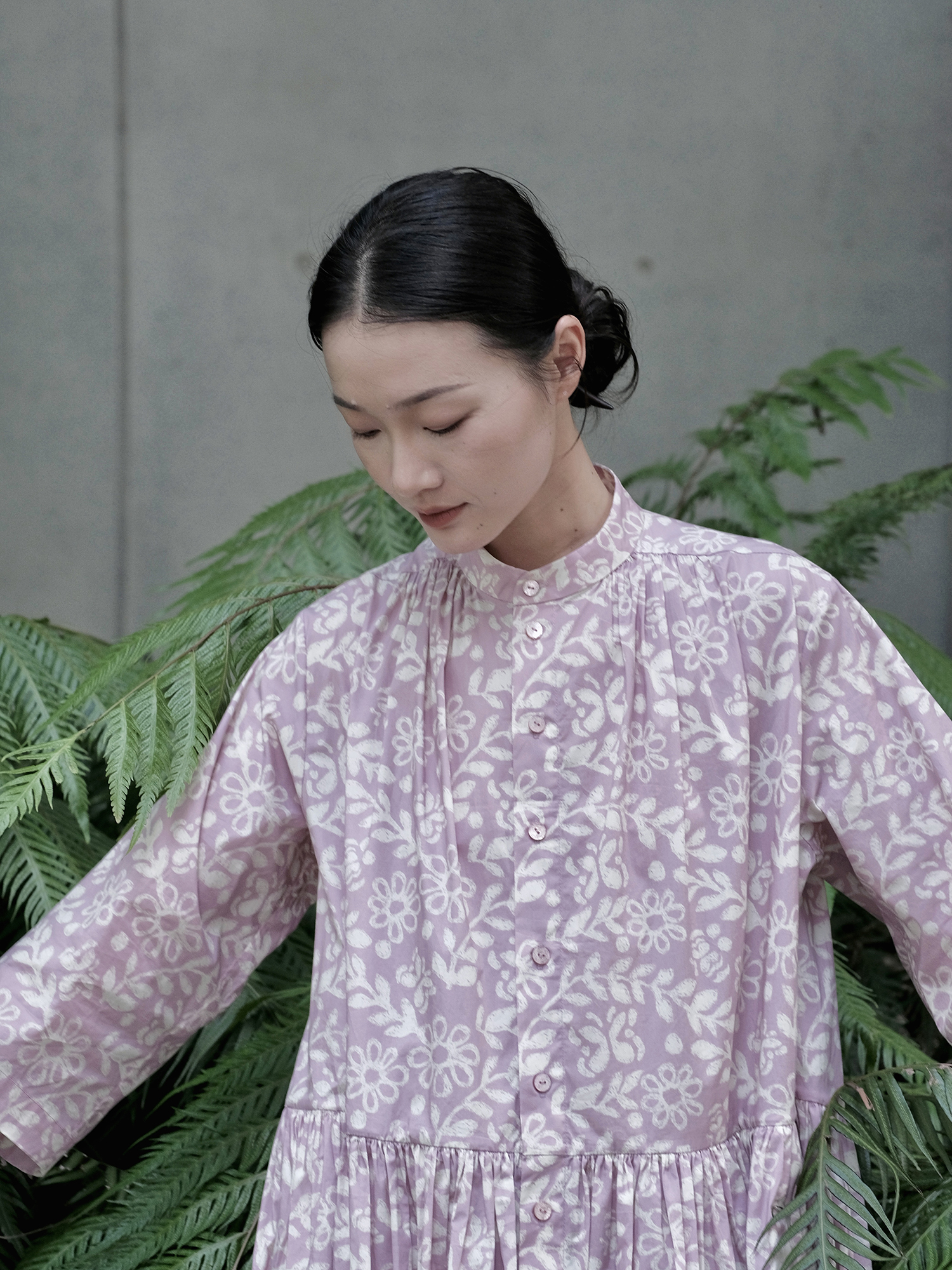 puretea茶愫印花府绸棉连衣裙
