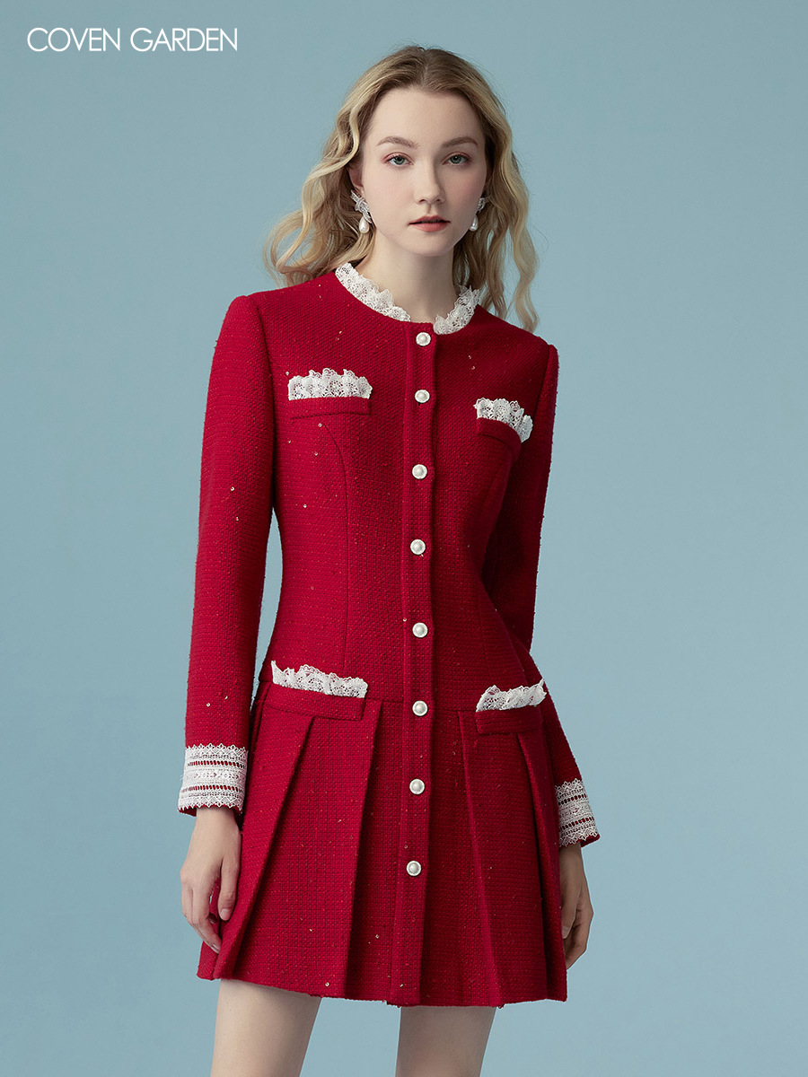 哥文花园秋季新款法式小香风蕾丝连衣裙