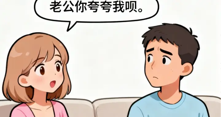 老婆催：夸夸我呗。她问：咋不说话？生气：以前敷衍现在都不想了