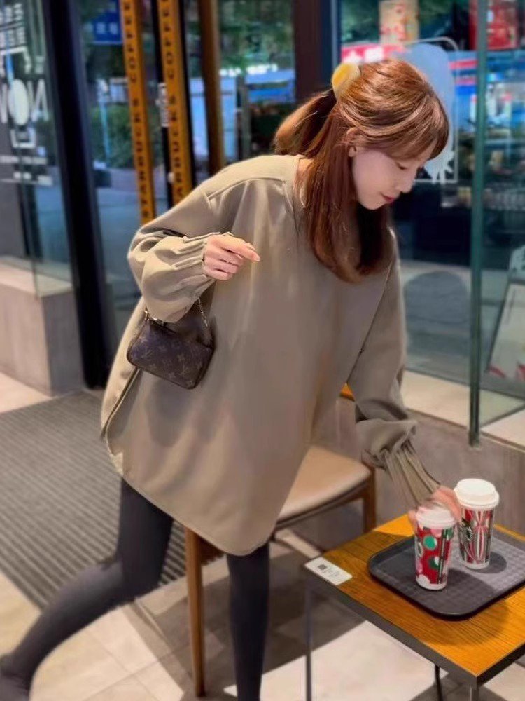 可外穿中长款开叉宽松打底衫上衣女春秋白色