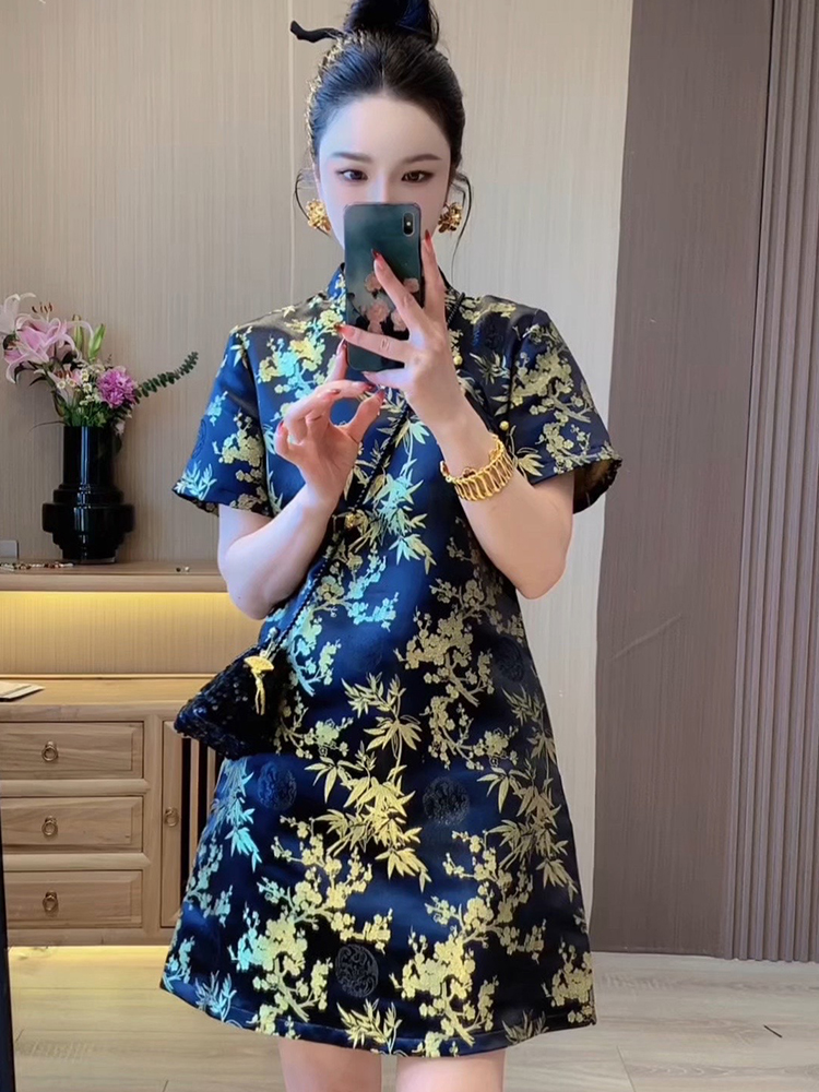 2025夏季时尚精致轻奢高端气质新中式国风复古印花改良旗袍连衣裙