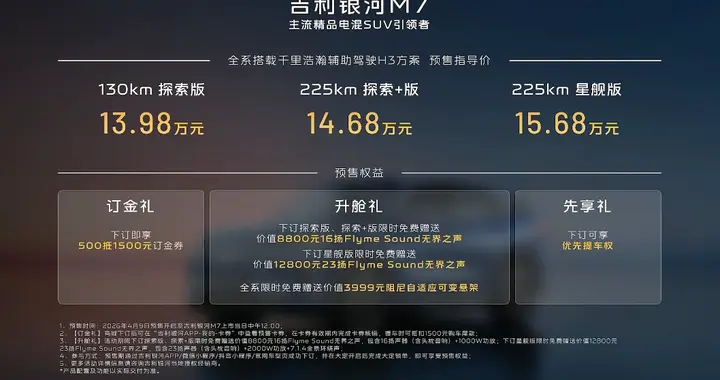30项配置全系标配，预售价13.98万起的银河M7