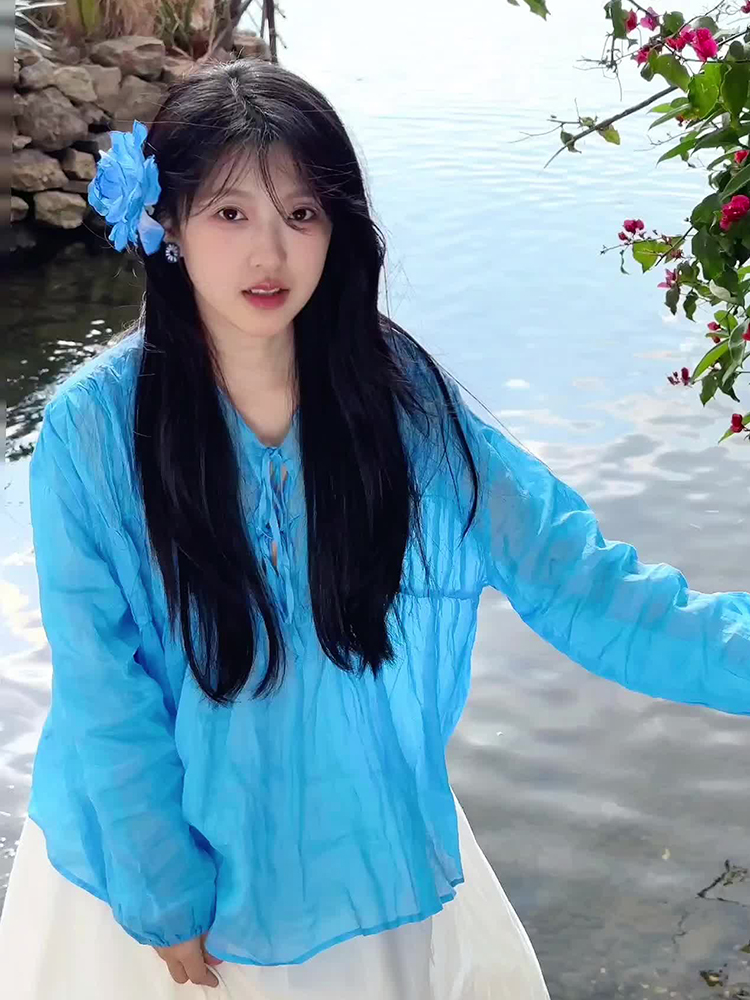 绝美小上衣轻奢高级感减龄蓝色防晒衬衫女