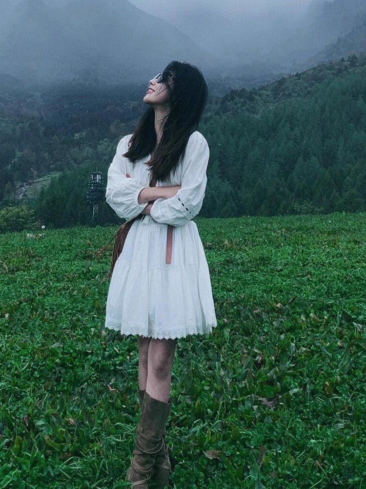 小个子白色海边度假风泡泡袖裙子女夏季小个