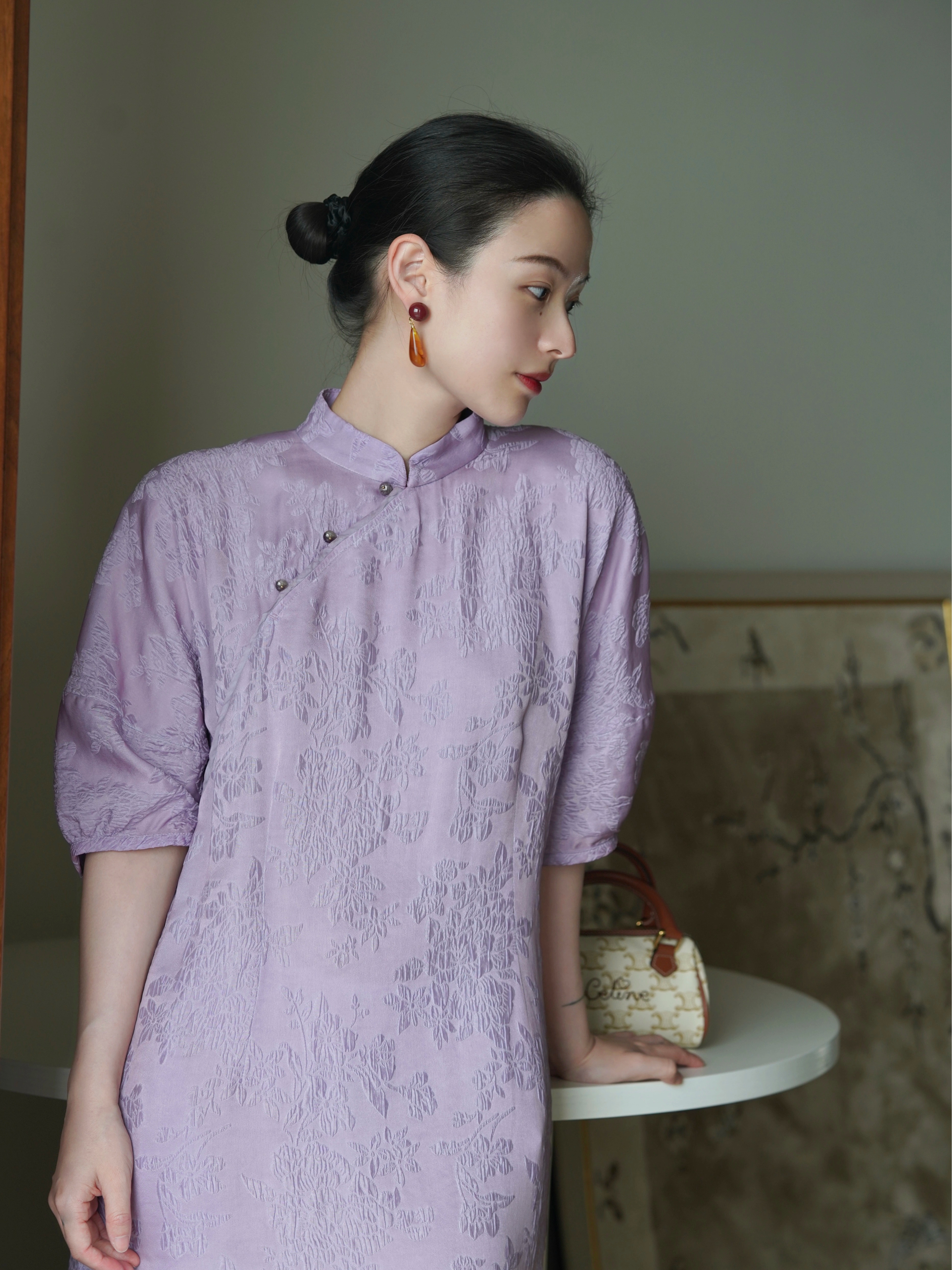 淡雅提花连衣裙女改良旗袍裙