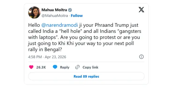 4月24日 | 特朗普转发辱印狠话，莫迪“沉默外交”遭反对党围攻