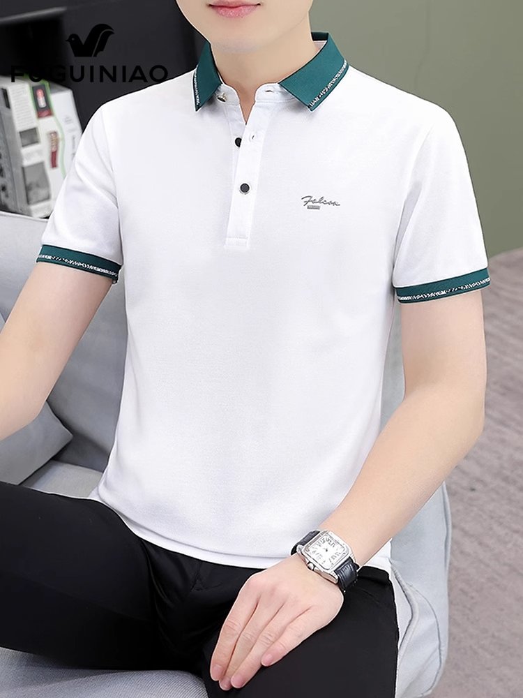 富贵鸟白色短袖Polo衫男士