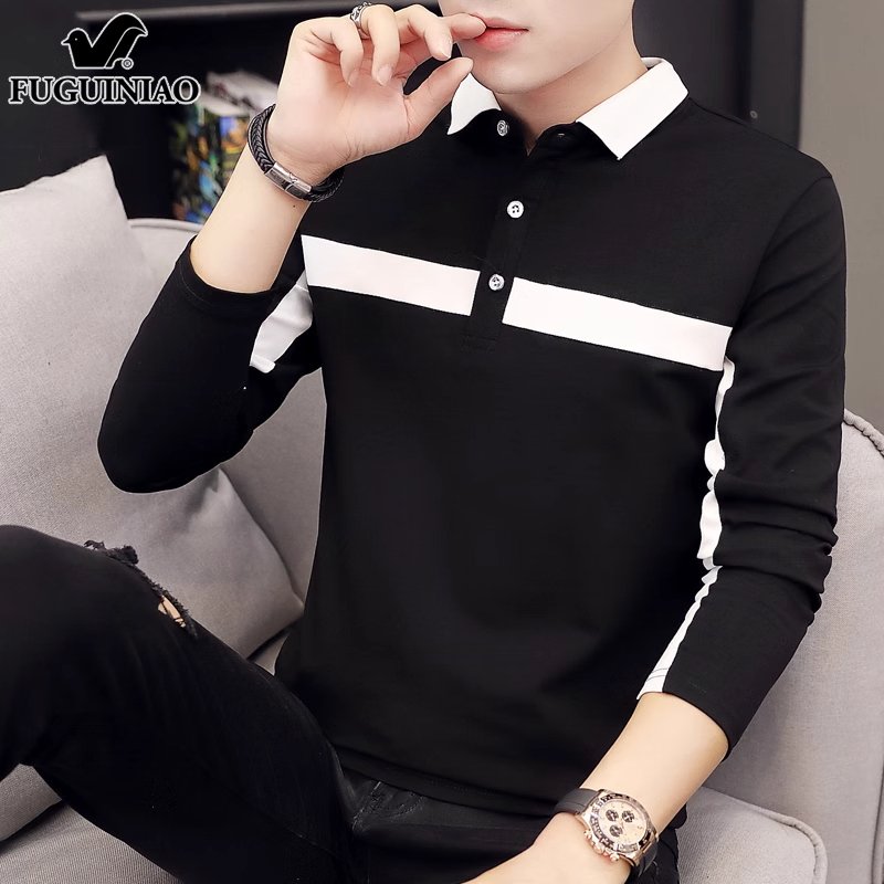 富贵鸟假两件长袖t恤男士