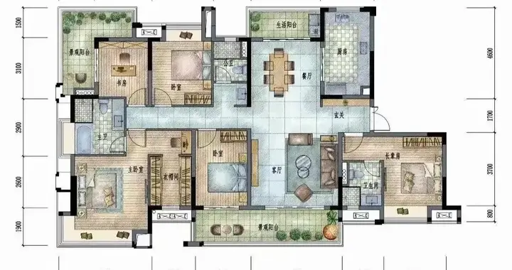 185.37㎡四房三卫 双阳台通透 全明改善大平层