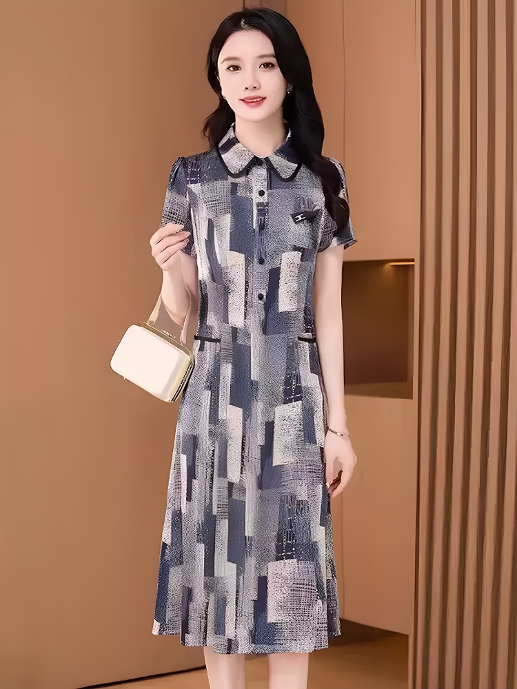 冰丝棉绸连衣裙女夏款中长款