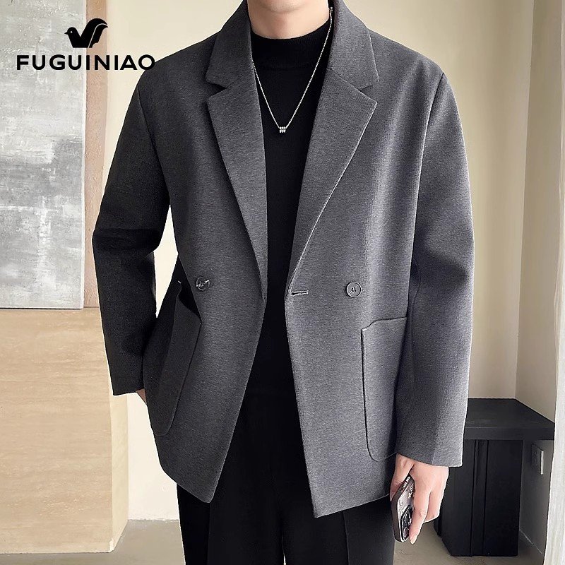 毛呢西服男士春季上衣服休闲短款西装外套男