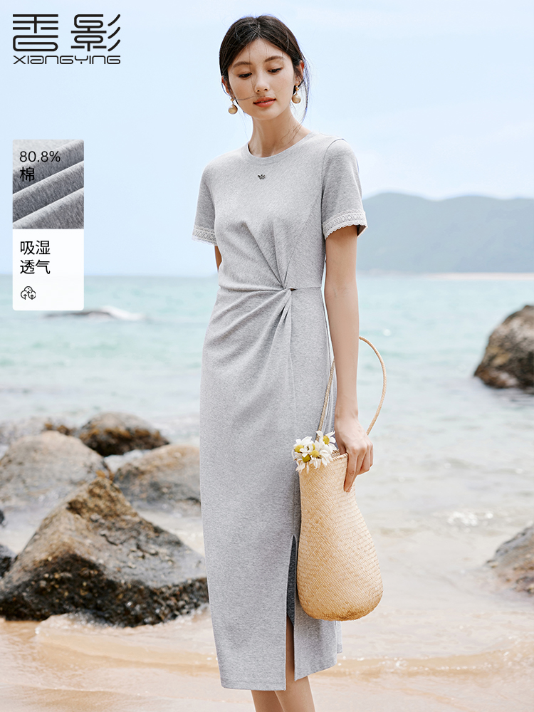 香影灰色休闲t恤裙连衣裙女夏季