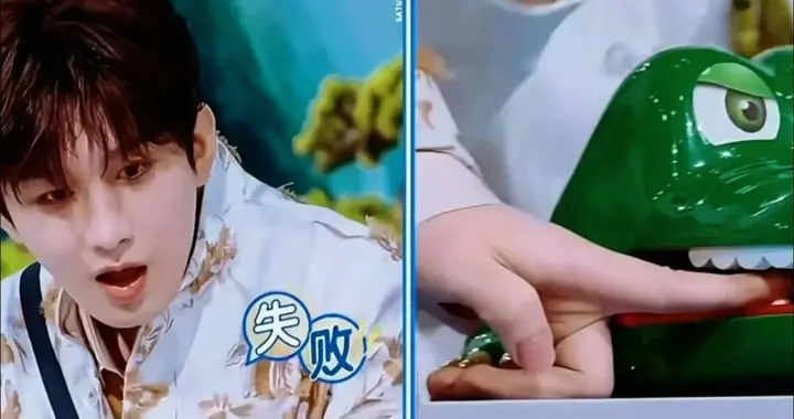成毅玩鳄鱼玩具！连按7颗牙都没被咬，这运气也太好了吧！