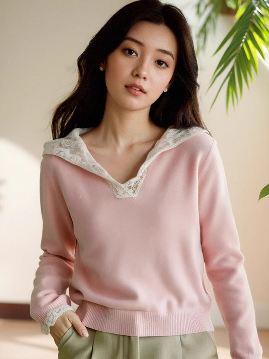 蕾丝拼接打底衫