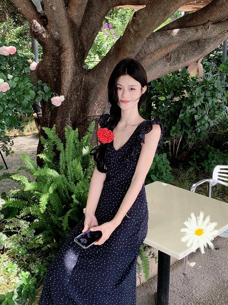 度假温柔风长款桔梗法式碎花连衣裙女