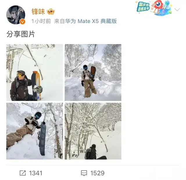 谢霆锋晒与Lucas滑雪照，父子俩玩得开心真酷，儿子比爸爸还帅气​