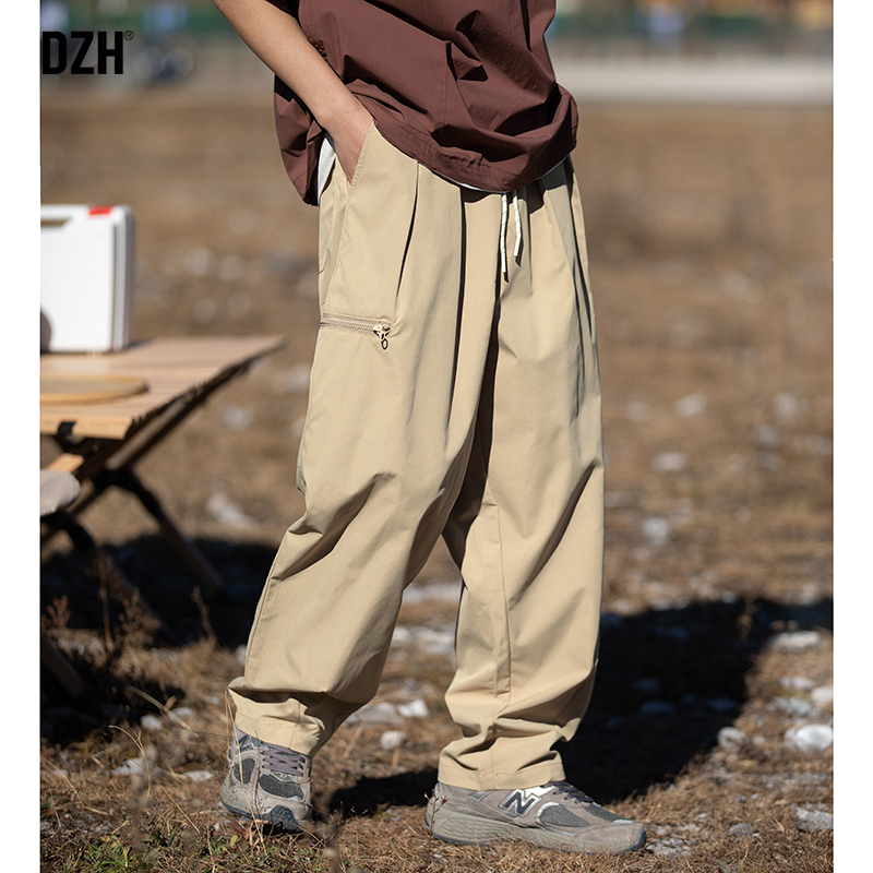 男士卡其色裤子宽松直筒工装裤潮牌男川西旅游穿搭休闲男裤冲锋裤