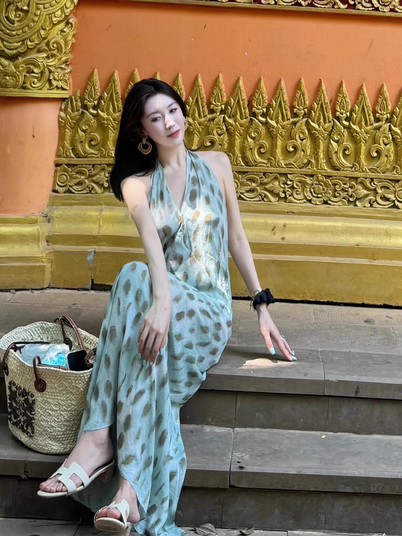 法式漂亮独特海边度假重要场合绝美长款露背