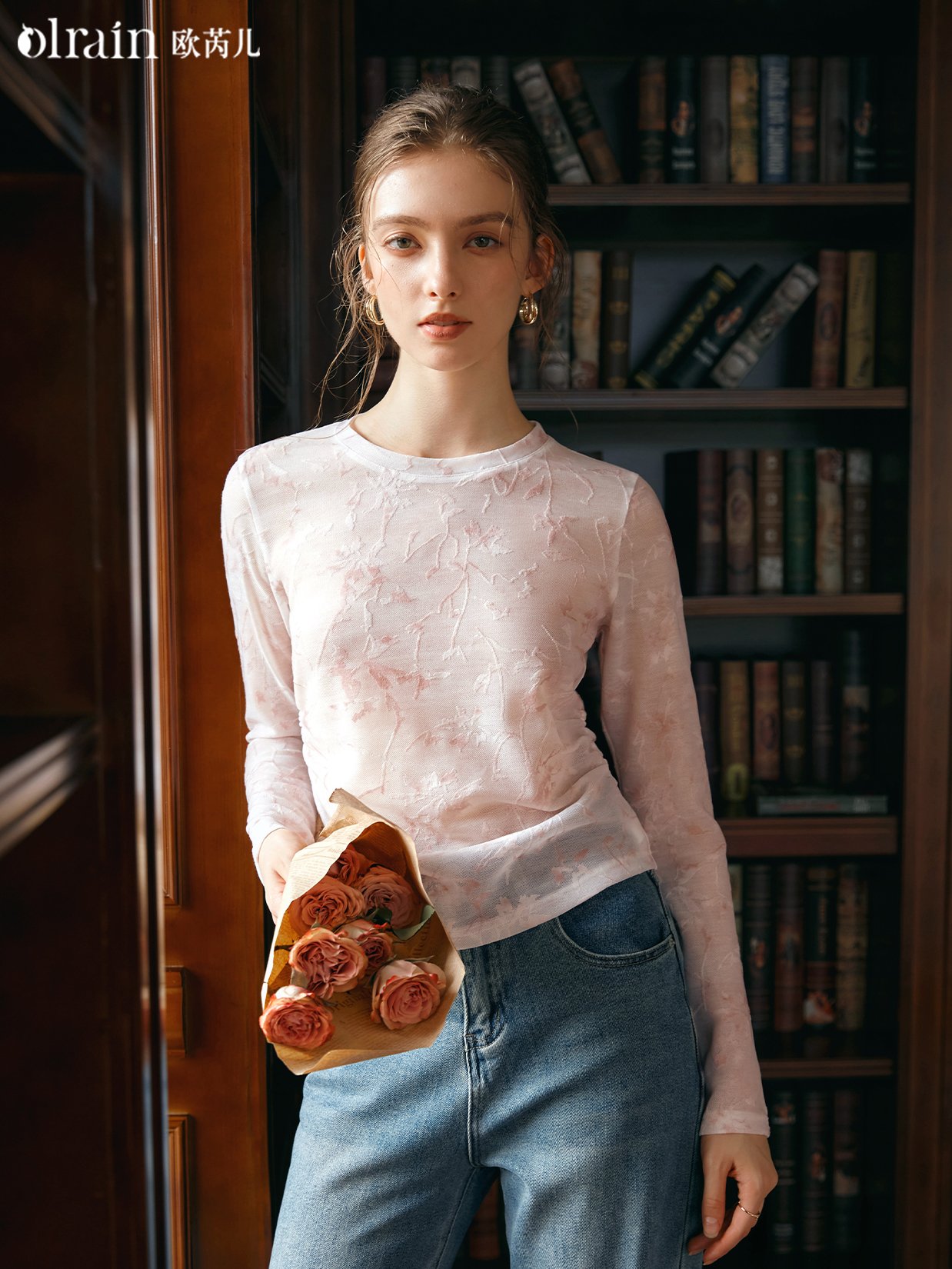 为浪漫而生  温柔网纱长袖T恤