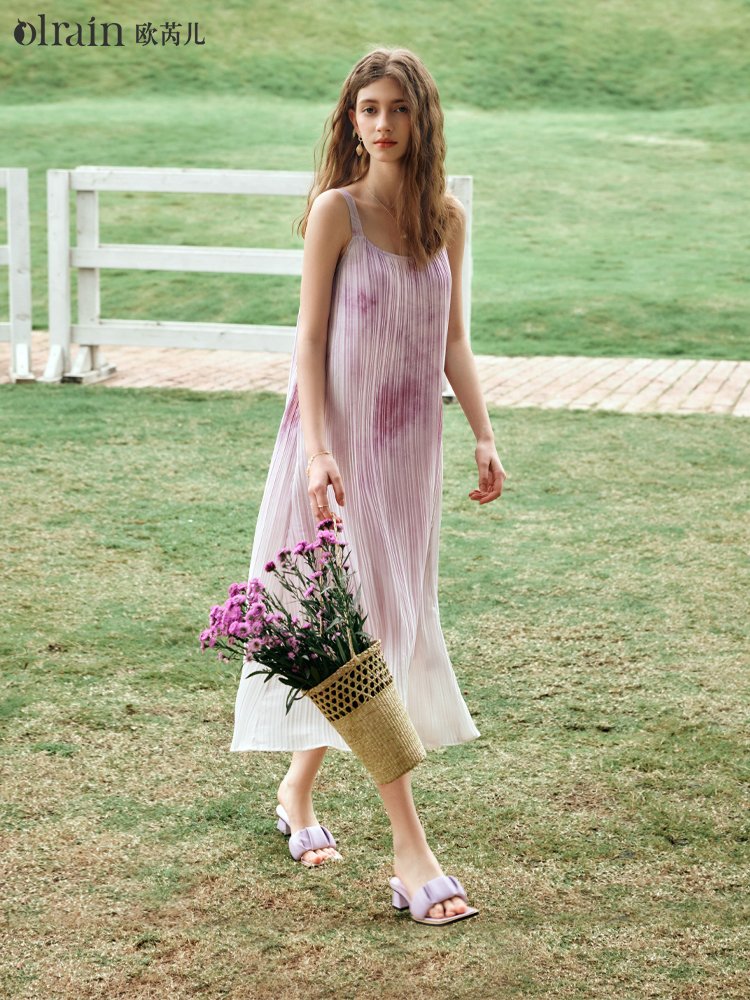 法式紫色渐变吊带连衣裙