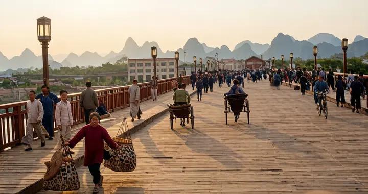 1944年，沦陷前夕的广西桂林：壮观的漓江大桥，笑靥如花的卖花女