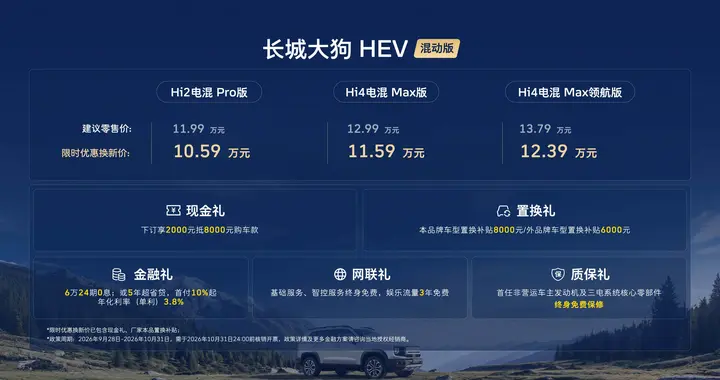 长城大狗HEV混动版限时优惠换新价10.59万元起