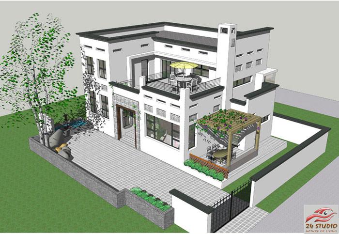 中式现代风格两层独栋别墅--24建筑设计案例