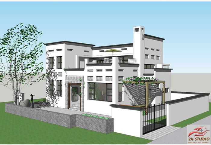 中式现代风格两层独栋别墅--24建筑设计案例