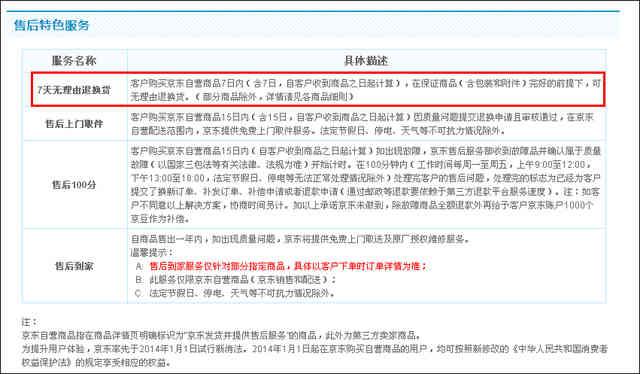 京东商品出现温馨提示: 不支持7天无理由退货