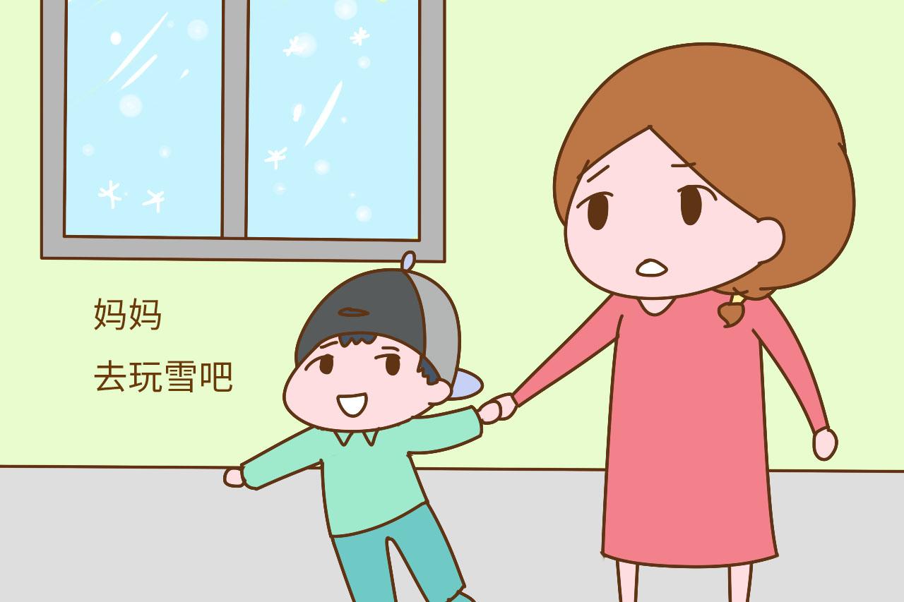 “妈妈, 我可以去玩雪吗? ”“不行! 雪那么脏, 听话就在家”