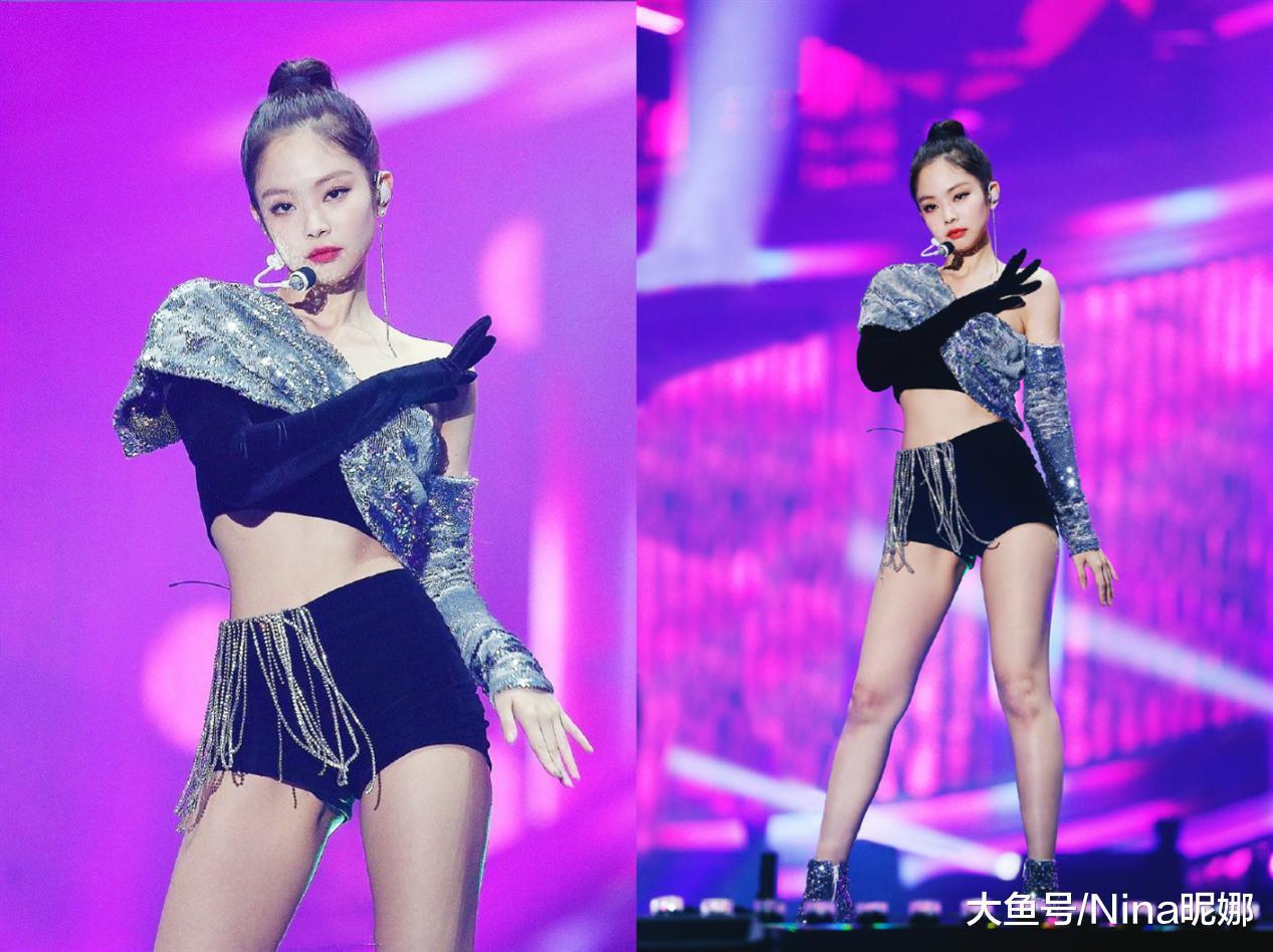 jennie的舞台造型越来越大胆了,性感短装配银色装饰,妥妥c位出镜