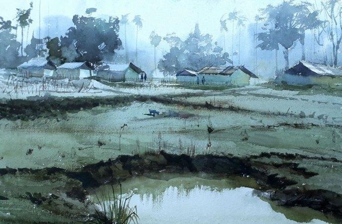 体现色调效果: 康坎达斯的田园风水彩画