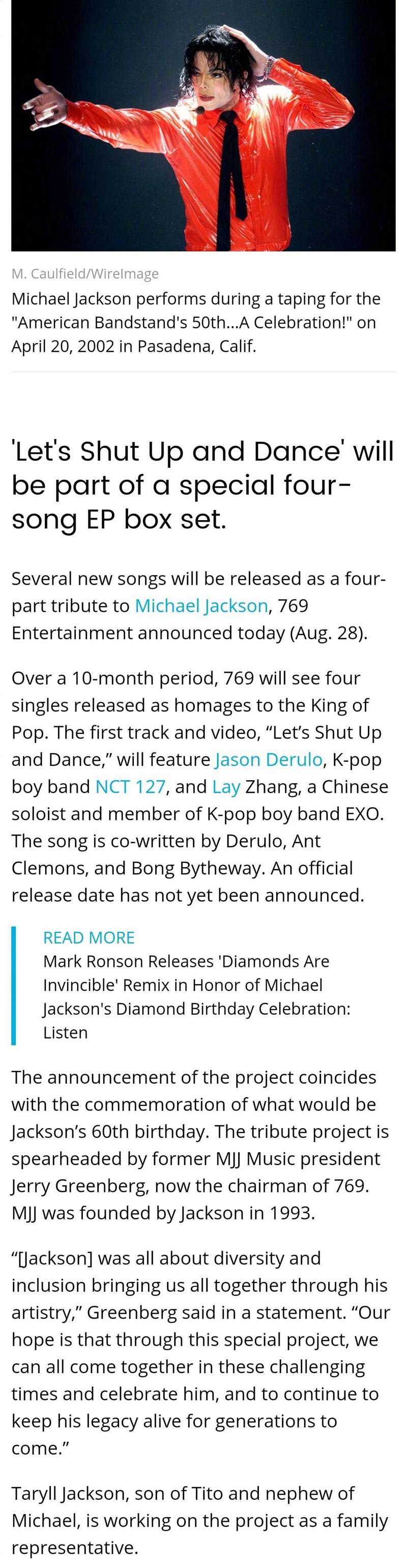 张艺兴国际影响力再被认可 成唯一中国歌手受邀参与MJ纪念项目