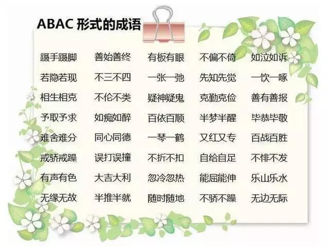 语文常用词汇: ABB+AAB+AABC+ABCC, 都是