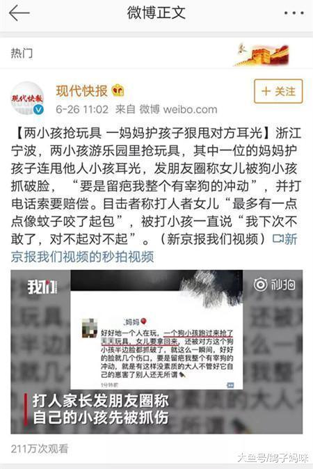 孩子争夺玩具, 妈妈魔爪神功施暴对方孩子!