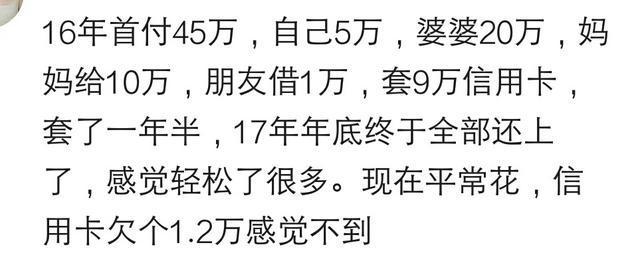 说说买房你自己出了首付钱的多少? 网友: 首付二十万, 借了十八万