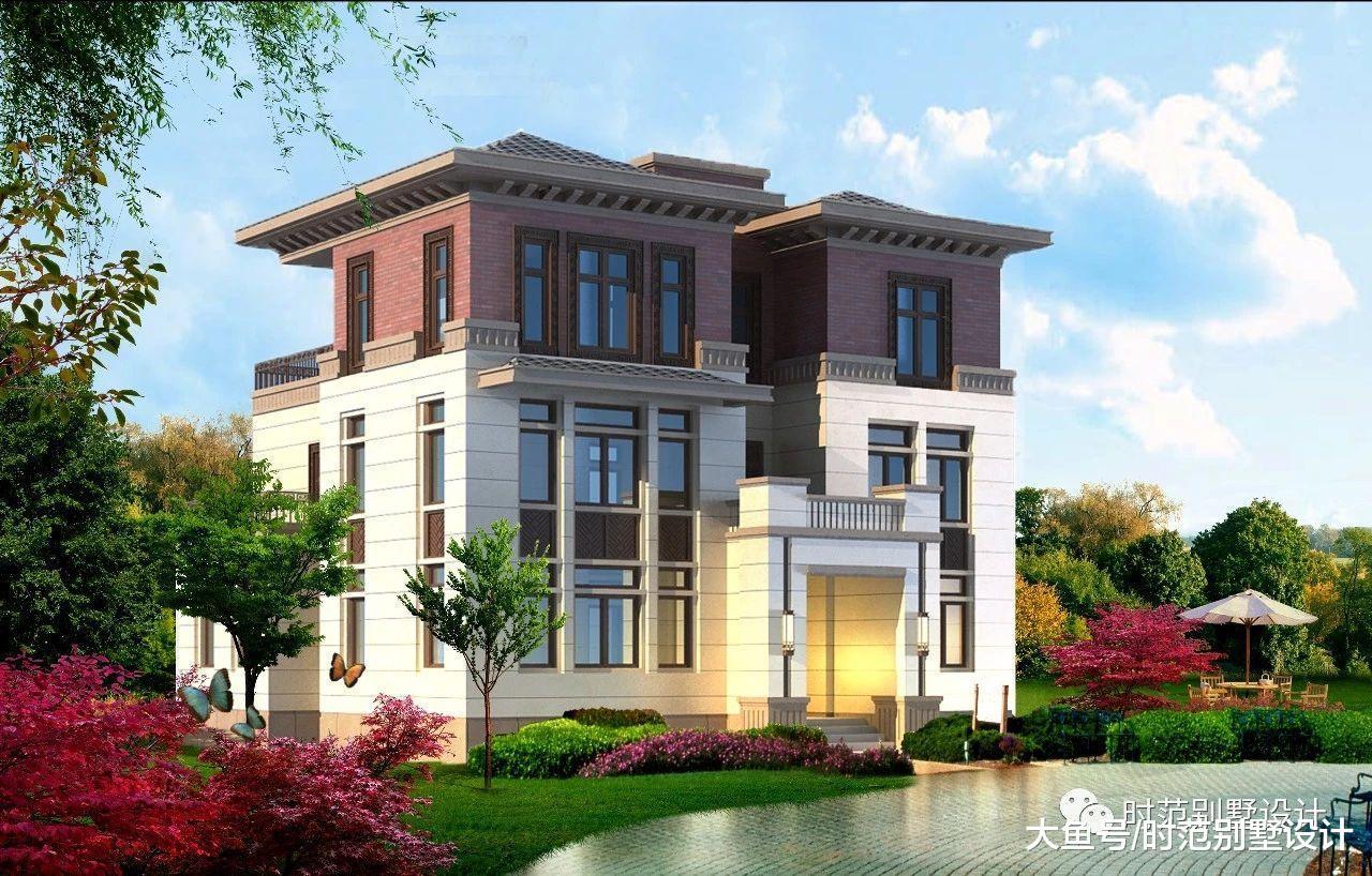 1612米新中式三层复式别墅, 带车库多露台, 美观大气