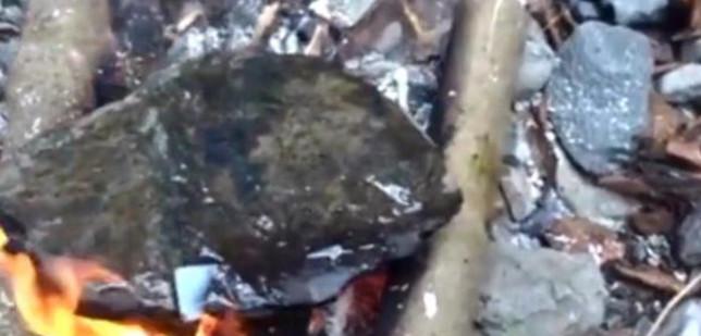 男子小河边烤肉, 这样烤肉还是第一次见!