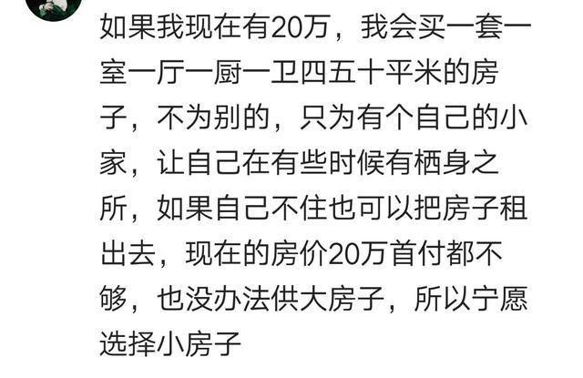 手上有20W, 是买车还是买房? 网友: 买车的都肠悔青了