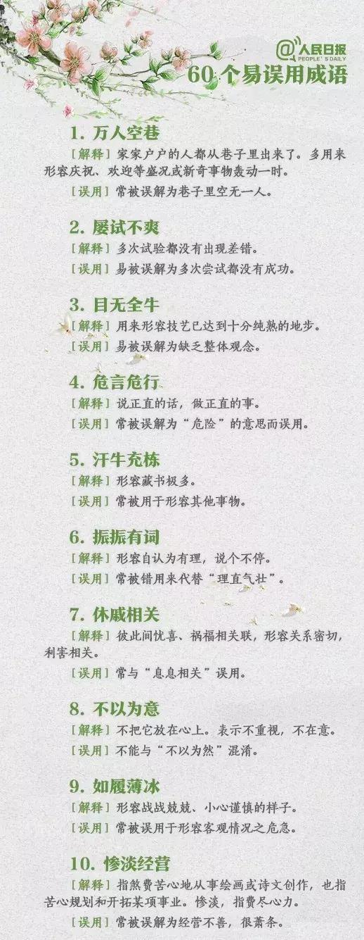 人民日报整理: 这些一用就错的成语, 家长一定要