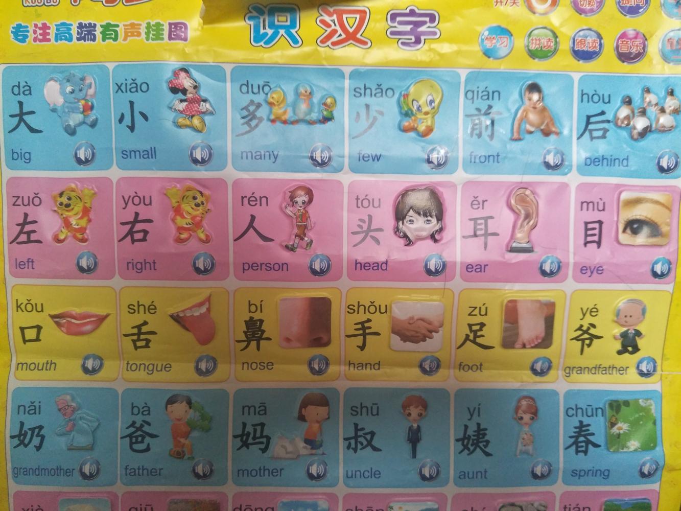二宝听到让认字就说"大"，"小