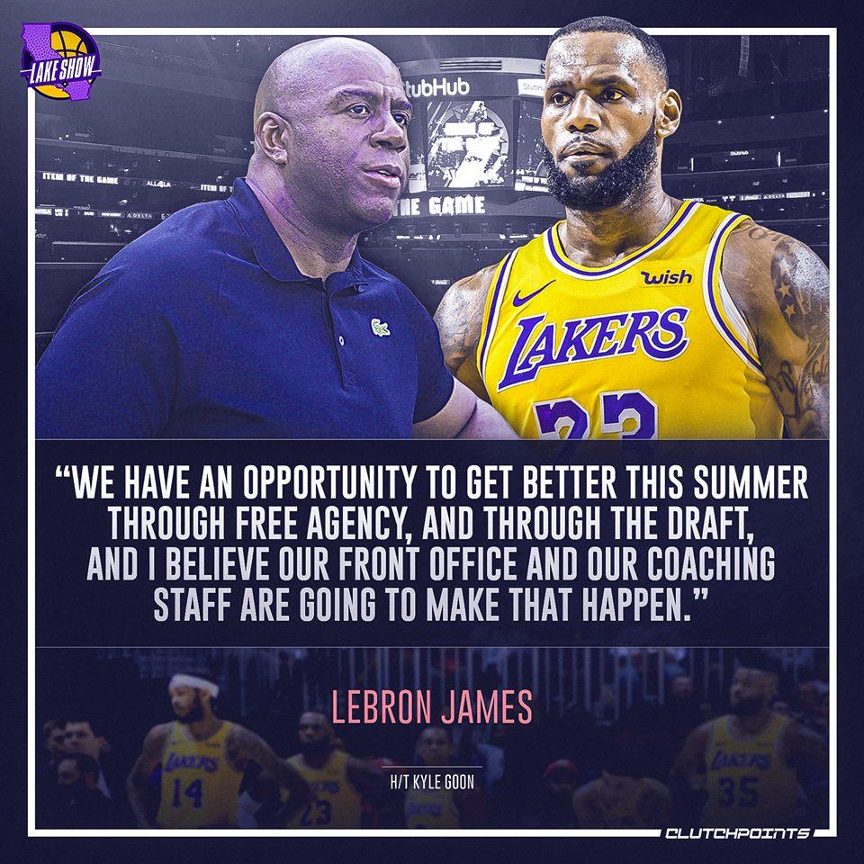 在谈到湖人队目前的现状时，詹姆