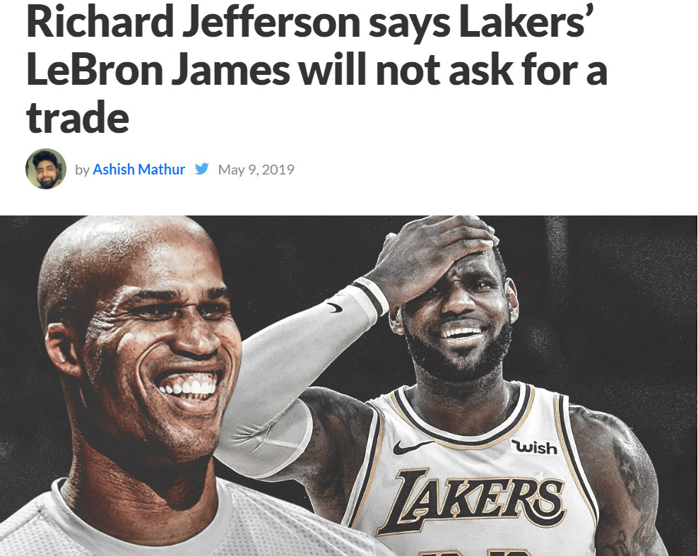 作为老詹的前队友，理查德-杰弗