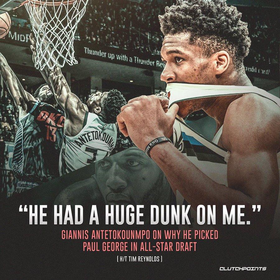 字母哥选择的全明星阵容中，包括