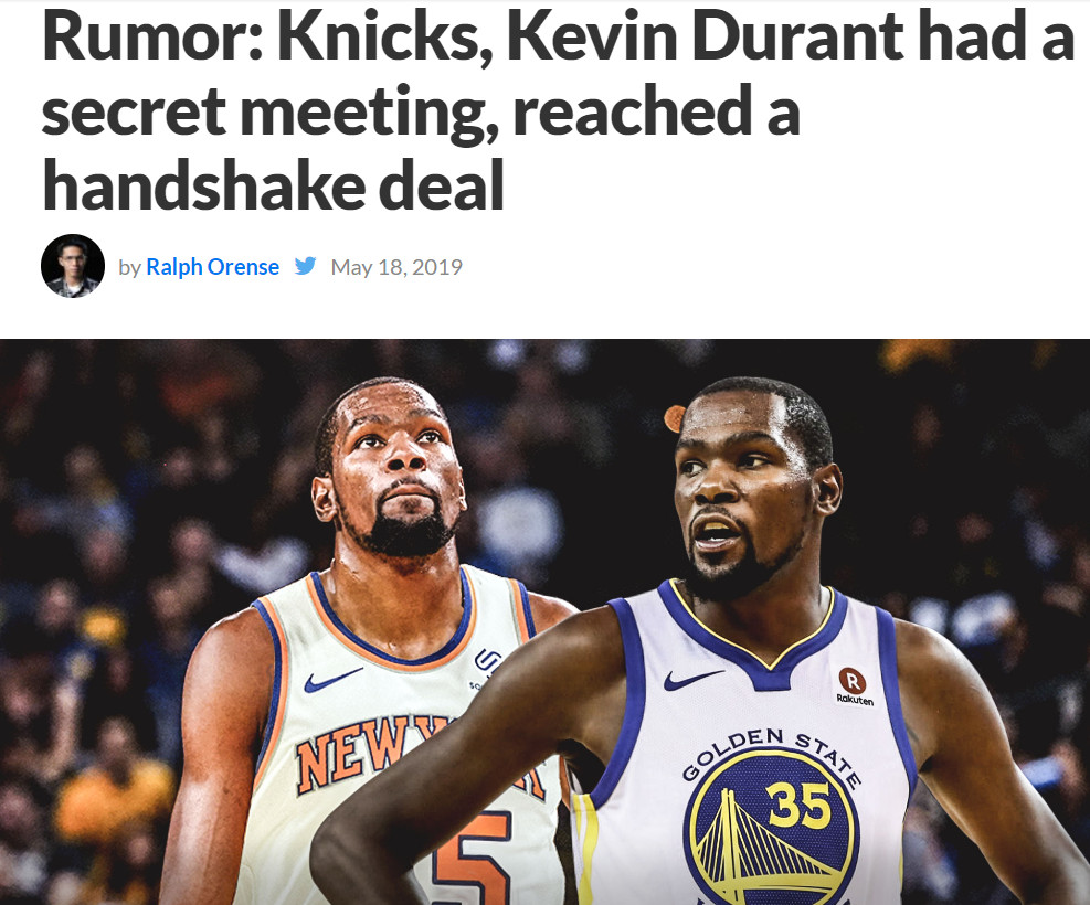 杜兰特已经同意加入尼克斯？美媒