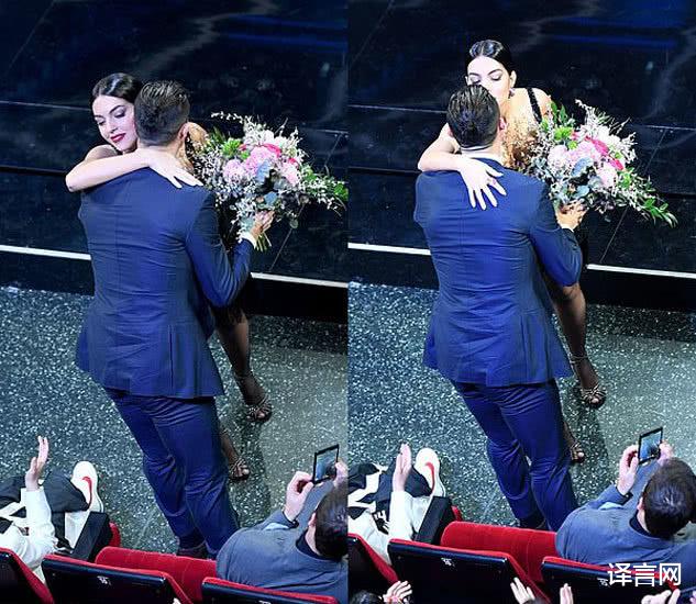 在表演结束之后,乔治娜走下舞台和c罗深情相拥,总裁更是为女友献上了