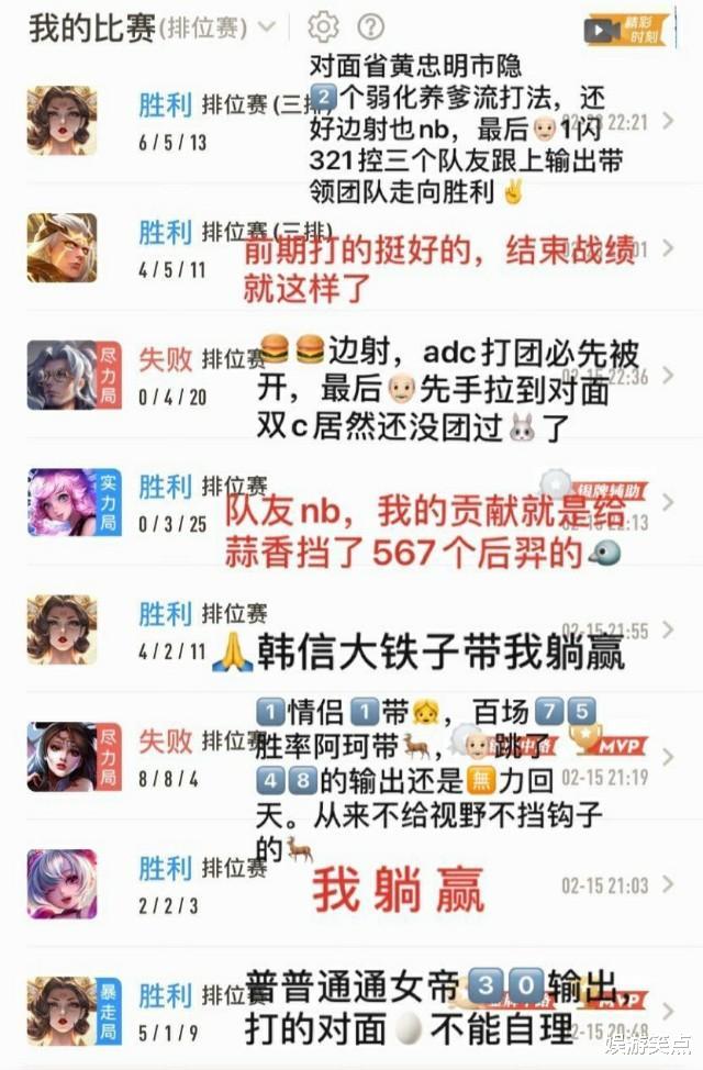 王者荣耀 这界沙雕玩家真秀 输了游戏 还为自己的战绩写评语 游戏资讯 八戒游戏